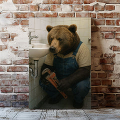 Maxcorners Plumber Bear Canvas Funny Handyman Bathroom Wall Art LM2611