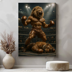 Maxcorners Boxing Lion Champion Canvas Fierce Animal Fighter Wall Art LM2611