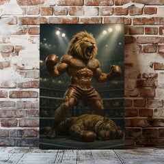Maxcorners Boxing Lion Champion Canvas Fierce Animal Fighter Wall Art LM2611