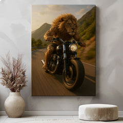Maxcorners Biker Lion Canvas Badass Motorcycle Animal Wall Art LM2611