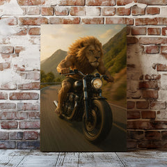 Maxcorners Biker Lion Canvas Badass Motorcycle Animal Wall Art LM2611