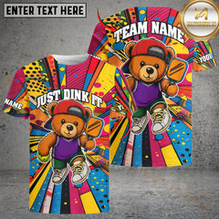 Maxcorners Personalized Just Dink It Bear Pickleball Name & Team Name 3D Shirts (4 Colors)