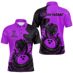 Maxcorners Custom Black And Purple Cobra Snake Bowling Men Polo Shirts Team Uniform Bowling Pattern LM054
