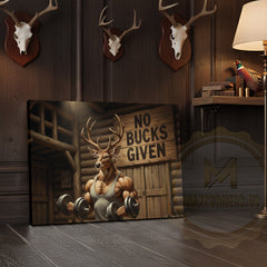 Maxcorners Muscular Deer Lifting Dumbbells “No Bucks Given” Gym Cabin Wrapped Canvas