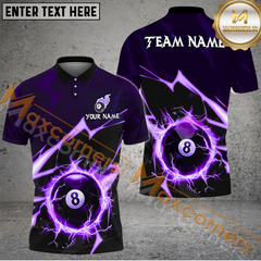 Maxcorners Ball 8 Thunder Strike Down Billiard Jersey Multicolor Options Personalized Name, Team Name 3D Polo Shirt