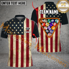Maxcorners American Flag Pattern Billiard Jersey Personalized Name, Team Name 3D Polo Shirt (4 Colors)