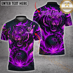 Maxcorners Bowling Shirt Fire Tiger Claws Flaming Ball Personalized Name, Team Name 3D Shirt (4 Colors)