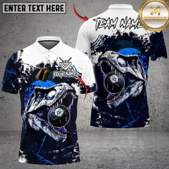 Maxcorners Billiards 8-Ball T-Rex Dinosaur Personalized Name Shirt (4 Colors)