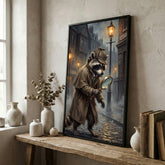 Maxcorners Detective Raccoon with Magnifying Glass Victorian Street Canvas Wall Art