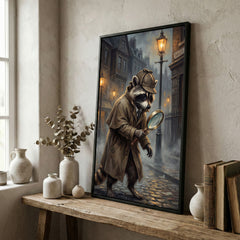 Maxcorners Detective Raccoon with Magnifying Glass Victorian Street Canvas Wall Art