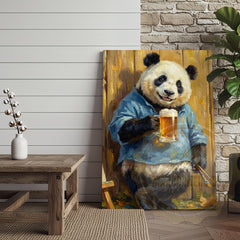 Maxcorners Panda Beer Canvas Wall Art - Funny Animal Pub Decor Print