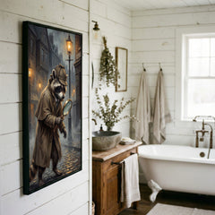 Maxcorners Detective Raccoon with Magnifying Glass Victorian Street Canvas Wall Art