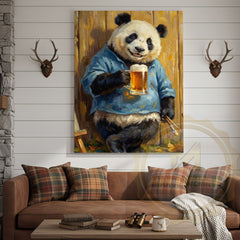 Maxcorners Panda Beer Canvas Wall Art - Funny Animal Pub Decor Print