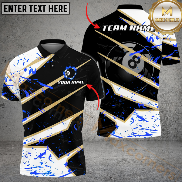Maxcorners Billiard Ball 8 Black White Stain Multicolor Options Personalized Name, Team Name 3D Shirt