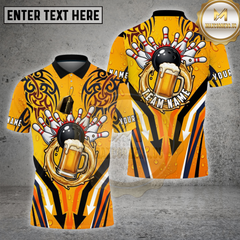 Maxcorner Bowling Shirts Beer Bowling Ball Tribal Swirls Multicolor Options Personalized Name, Team Name 3D Shirt