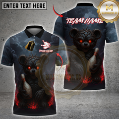 Maxcorners Bowling Evil Teddy Bear with Bowling Pin Multicolor Customized Name, Team Name 3D Shirts