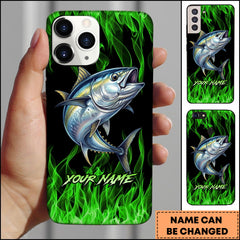 Maxcorners Tuna Neon Green Flame Black Background Art Personalized Name Phone Case