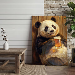 Maxcorners Funny Panda Canvas Wall Art - Beer Drinking Panda Humor Print