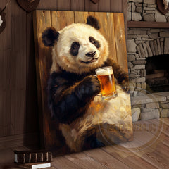 Maxcorners Funny Panda Canvas Wall Art - Beer Drinking Panda Humor Print