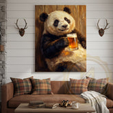 Maxcorners Funny Panda Canvas Wall Art - Beer Drinking Panda Humor Print