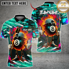 Maxcorners Billiards Street Style Flaming 8-Ball Multicolor Customized Name, Team Name 3D Shirt