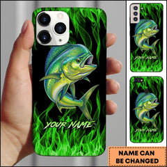 Maxcorners Mahi-mahi Neon Green Flame Black Background Art Personalized Name Phone Case