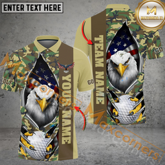 Maxcorners Golf American Eagle Army Camo Multicolor Option Customized Name, Team Name 3D Polo Shirt