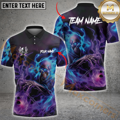 Maxcorners Skull Flame Bowling Jersey Multicolor Option Personalized Name, Team Name 3D Polo Shirt