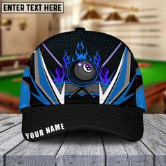 Maxcorners Billiards Blue Fire 8-Ball Personalized Name Cap