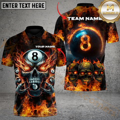 Maxcorners Billiard 8-Ball Pool Skull Fire Multicolor Personalized Name, Team Name 3D Unisex Shirt