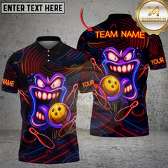 Maxcorners Bowling Shirt Neon Funny Smiley Face Multioptions Personalized Name, Team Name Unisex 3D Shirt (4 Colors)