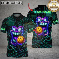 Maxcorners Bowling Shirt Neon Funny Smiley Face Multioptions Personalized Name, Team Name Unisex 3D Shirt (4 Colors)