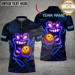 Maxcorners Bowling Shirt Neon Funny Smiley Face Multioptions Personalized Name, Team Name Unisex 3D Shirt (4 Colors)