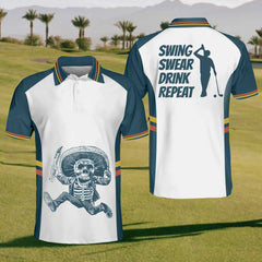 Maxcorners Outlaw Skull Golf Polo Shirt, Mens Golf Shirt, Funny Golf Shirt