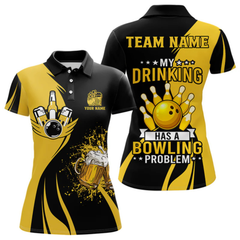 Maxcorners Funny Yellow And Black Bowling Beer Shirts For Men Custom My Drinking Team Has A Bowling Problem LM105