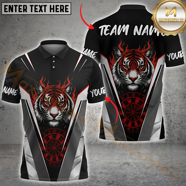 Maxcorners Flaming Tiger Darts Multicolor Customized Name, Team Name 3D Shirts