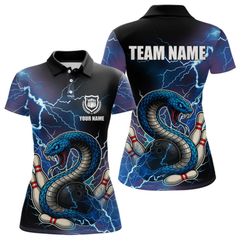 Maxcorners Personalized Black And Blue Thunder Lightning Cobra Snake Bowling Shirts For Men, Bowling Team Uniform LM154