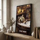 Maxcorners Relaxing Raccoon Spa Bath with Wine and Cucumber Eyes Personalized Canvas Wall Art