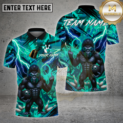 Maxcorners Bowling Shirts Gorilla Lightning Strike Multi Options Personalized Name, Team Name 3D Shirt