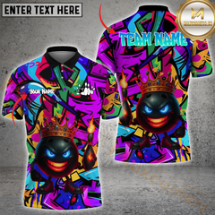 Maxcorners Bowling King Graffiti Multicolor Personalized 3D Shirt, Crowned Ball with Fire Pins Shirts