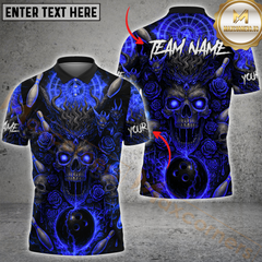 Maxcorners Bowling Shirt Demon Skull Roses Red Aura Personalized Name, Team Name 3D Shirt (4 Colors)