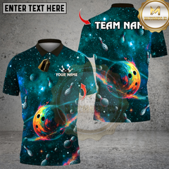 Maxcorners Bowling Galactic Universe Multicolor Customized Name, Team Name 3D Shirts