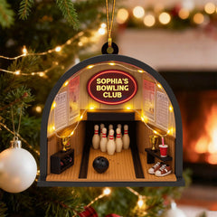 Maxcorners Orange Personalized Bowling Ornament with Custom Name, Funny Bowling Christmas Gift for Players, Unique Bowling Ball and Pin Tree Decoration MT1611