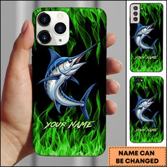 Maxcorners Marlin Neon Green Flame Black Background Art Personalized Name Phone Case