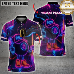 Maxcorners Neon Style 8-Ball Billiard Multicolor Customized Name, Team Name 3D Shirt