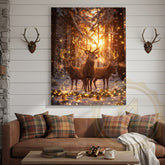 Maxcorners Magical Forest Deer Canvas Wall Art - Golden Hour Wildlife Scene