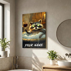 Maxcorners Funny Raccoon Hot Tub Spa Holding Wine Glass Personalized Canvas Wall Art