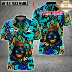 Maxcorners Bowling King Graffiti Multicolor Personalized 3D Shirt, Crowned Ball with Fire Pins Shirts