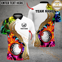 Maxcorners Fire & Smoke Golf Ball Multicolor Customized Name, Team Name 3D Shirts