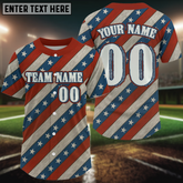 Maxcorners Custom American Flag Men's Baseball Ball Jerseys Patriotic Baseball Shirt For Newborns LM0409